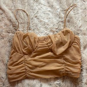 BERKSHA TAN RUCHED TOP SIZE LARGE BUT FITS LIKE A SMALL